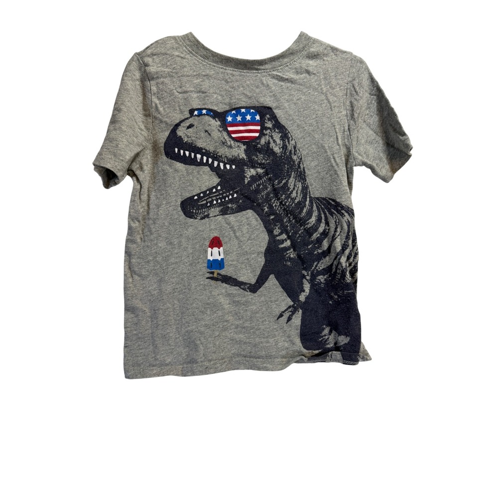 Old Navy Boys Gray T-Rex Patriotic Sunglasses Popsicle Graphic T-Shirt 4T
